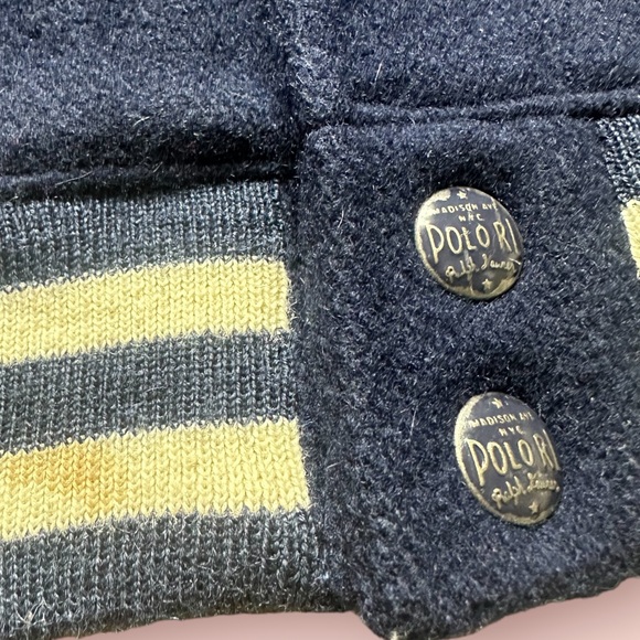 Boys Polo Ralph Lauren Navy Blue Baseball Bomber Snap Front Wool Blend Jacket - Picture 8 of 10